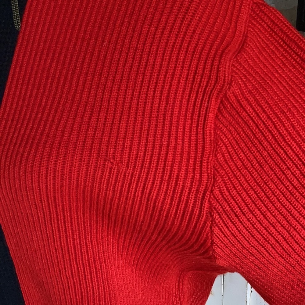Vintage Obermeyer red zip cardigan sweater w black trim 100% wool grandma core - Picture 6 of 16